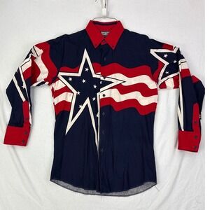 Brooks & Dunn Panhandle Slim Mens Western Shirt Patriotic‎ Star Stripes 90s 15.5